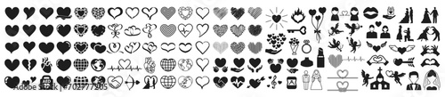 Various icon sets related to hearts and love photo