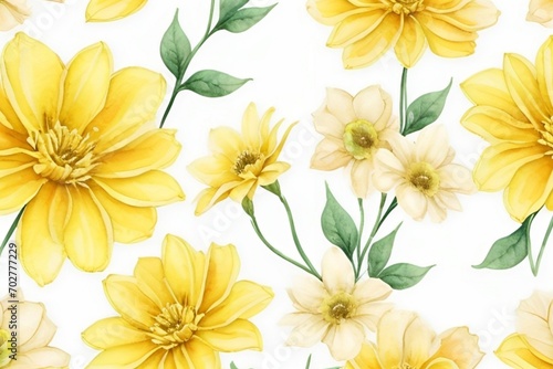 yellow watercolor flowers seamless pattern generative Al