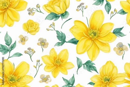 yellow watercolor flowers seamless pattern generative Al