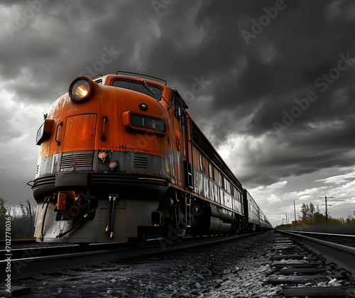 Approaching Thunderstorm Over Vintage Train