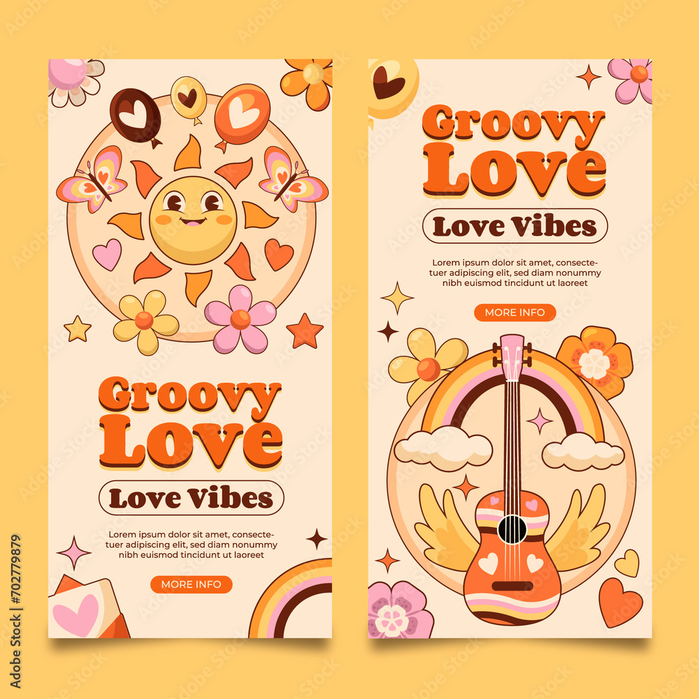 Fototapeta premium Hand drawn groovy love banners