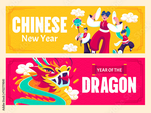 Flat cartoon Chinese new year banners