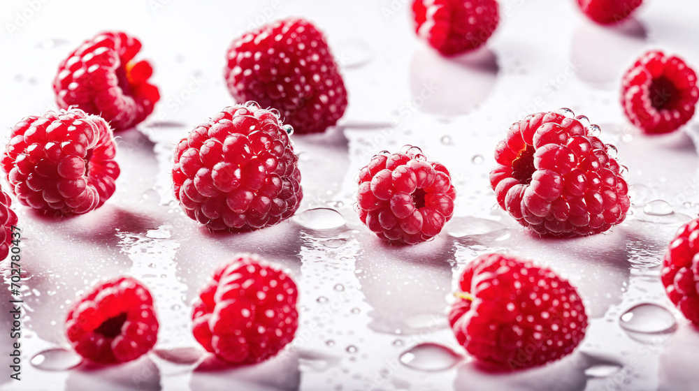 fresh sweet red raspberries arranged together representing concept of healthy diet covered with water droplets placed on white textured surface fresh sweet red raspberries arranged together representing concept of healthy diet covered with water droplets placed on white textured surface