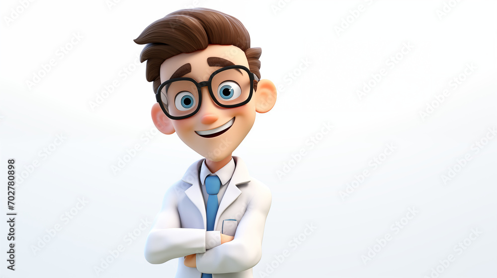 3d animation cartoon doctor in uniform with white background
