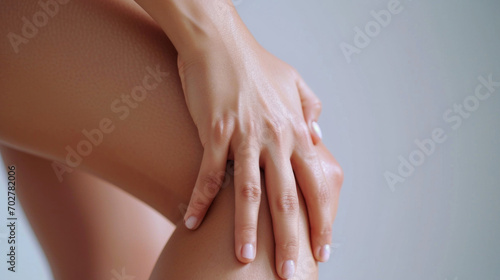 gros plan sur une personne qui se tient le genou douloureux    deux mains