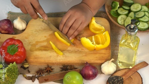 Fresh red bell pepper cut in stock video