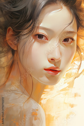Beautiful young asian woman sensual close up portrait