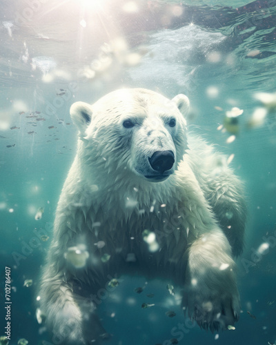 Polar bear swims through icy water animal wildlife © Stefan