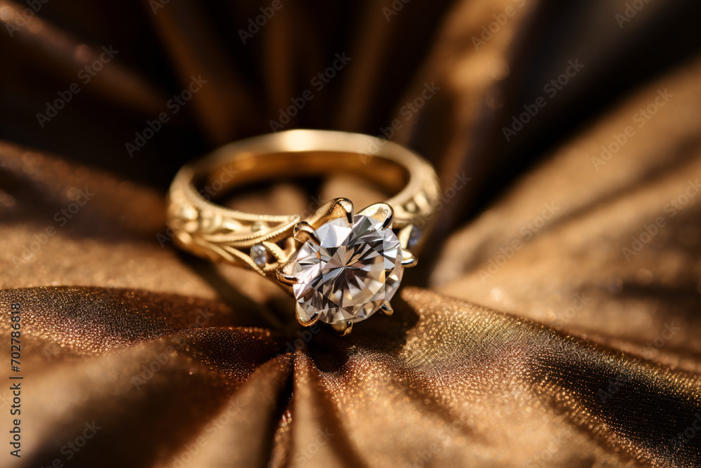 A beautiful opulent engagement ring close-up A beautiful opulent engagement ring close-up