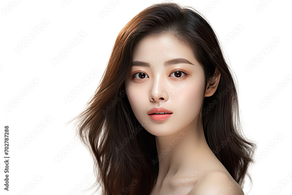 Studio portrait of a beautiful young asian woman with clean fresh and healthy skin isolated on white transparent background. Studio portrait of a beautiful young asian woman with clean fresh and healthy skin isolated on white transparent background.