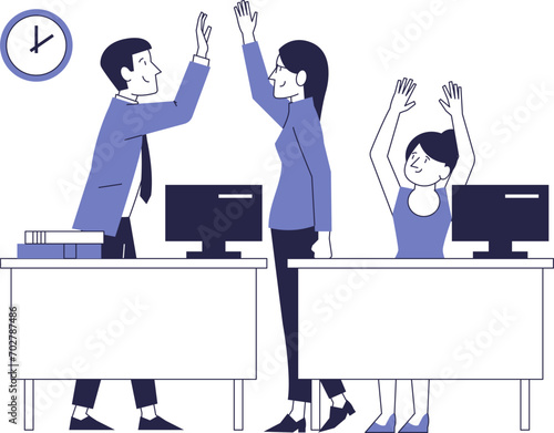 Office workers rejoice at the achieved result.