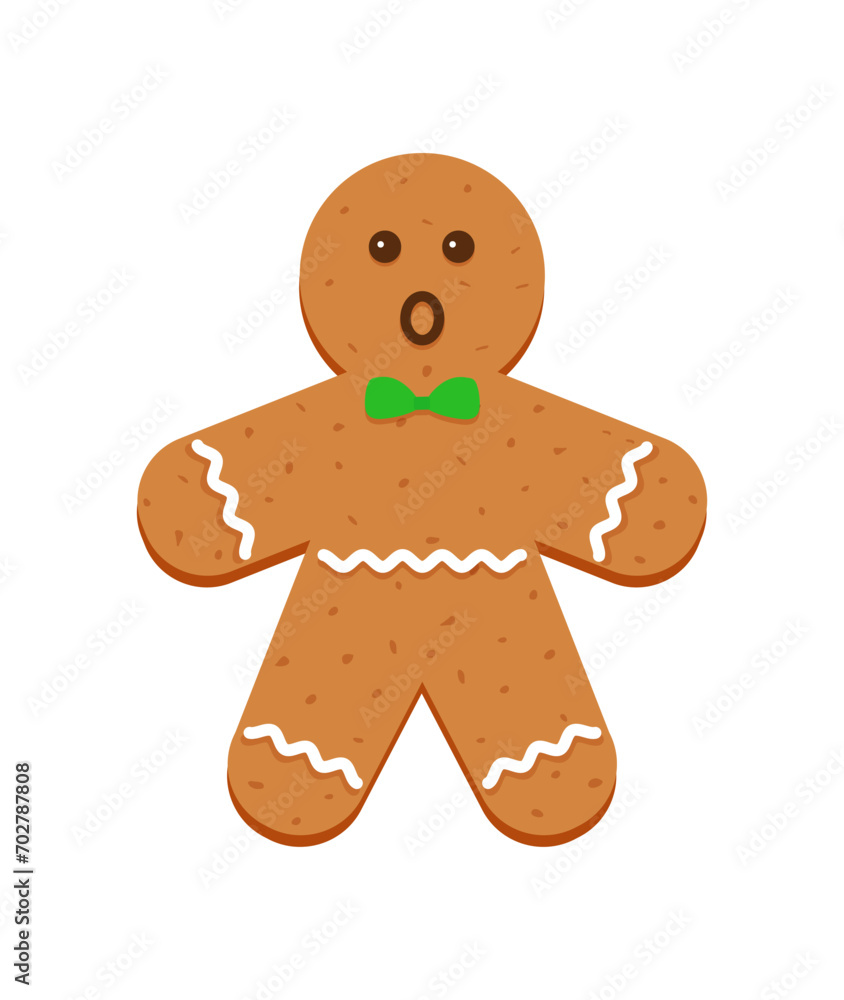Xmas Gingerbread cookies. Cute ginger bread men with butterfly tie. Christmas Classic biscuit. Noel holiday sweet dessert isolated on white background. Vector illustration. Xmas Gingerbread cookies. Cute ginger bread men with butterfly tie. Christmas Classic biscuit. Noel holiday sweet dessert isolated on white background. Vector illustration.