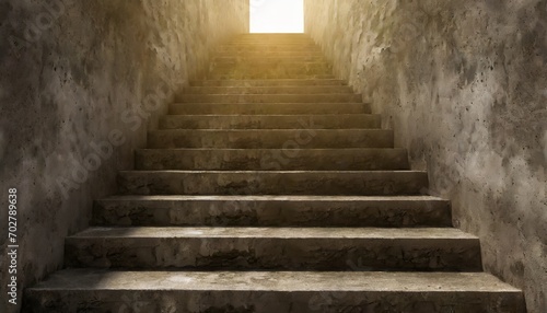 old dirty concrete stairs to light the way to success 3d rendering