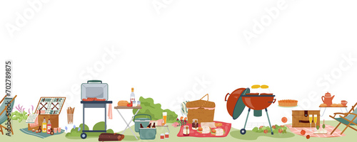 Obraz na płótnie Picnic seamless border in flat design