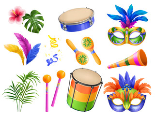 Keuken achterwand Carnaval Braziliaanse carnavalselementen met instrumenten  © Macrovector