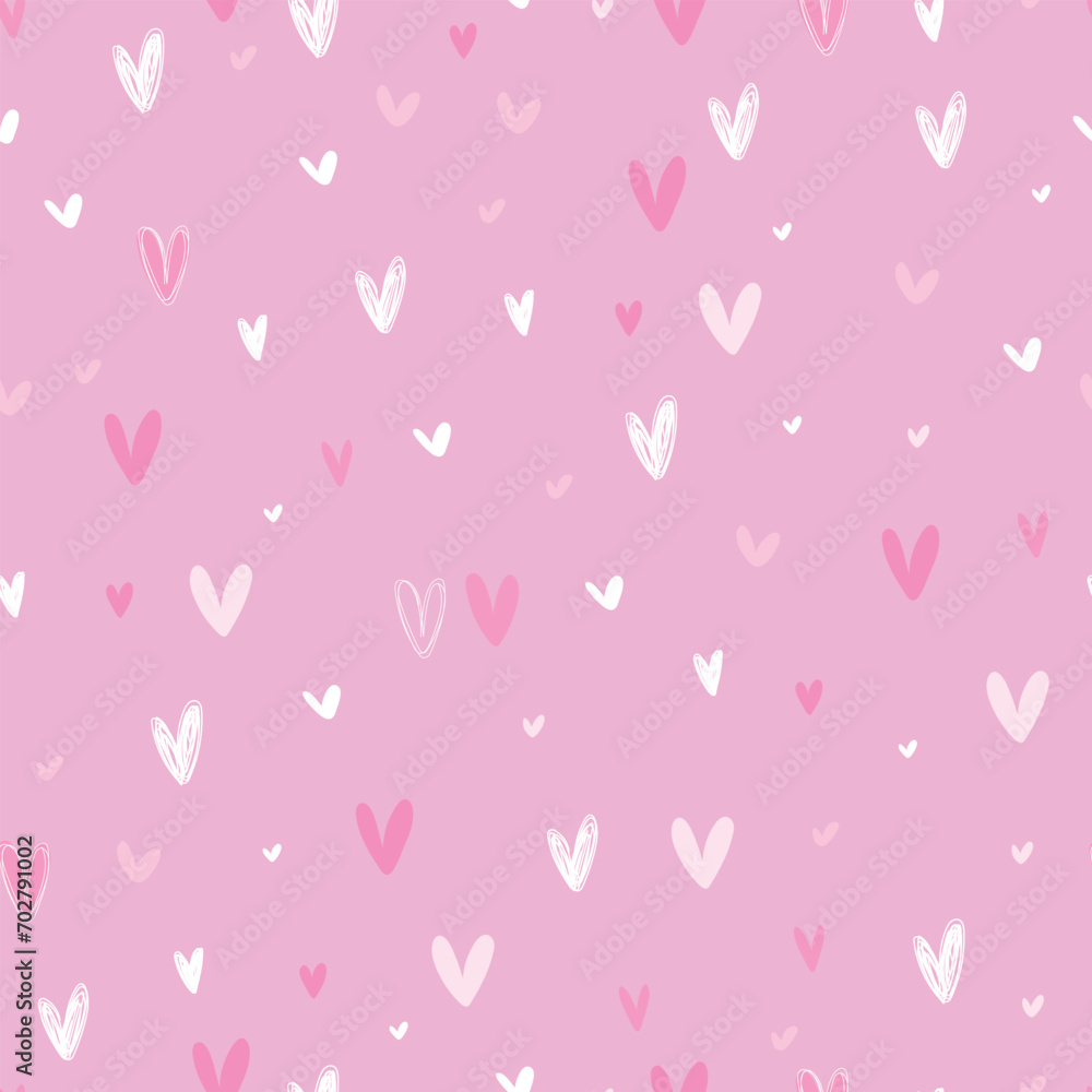 Seamless pattern with pastel hearts on pink background. Vector illustration.