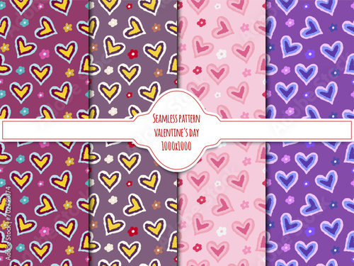 A set of seamless patterns for Valentine s Day. 1000 by 1000 pixels with hearts. Vector graphics