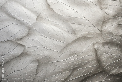  a close up of a leaf pattern on a sheet of white paper with a black and white photo in the background.