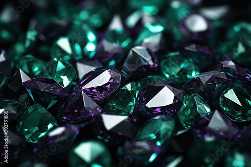  a pile of green and purple diamonds sitting on top of a pile of other green and purple diamonds on top of each other.