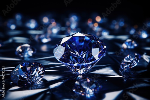  a group of diamonds sitting on top of a black and white checkerboard floor in front of a black background.