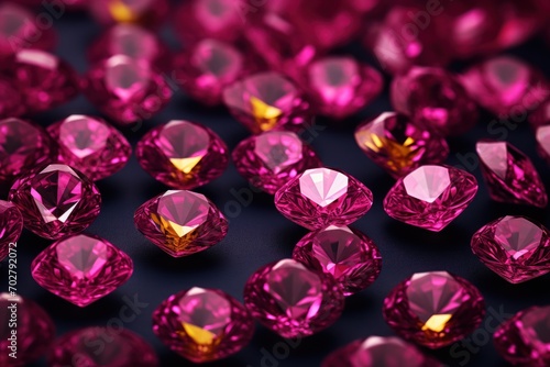  a group of pink diamonds sitting on top of a black surface with lots of pink diamonds in the middle of the image.