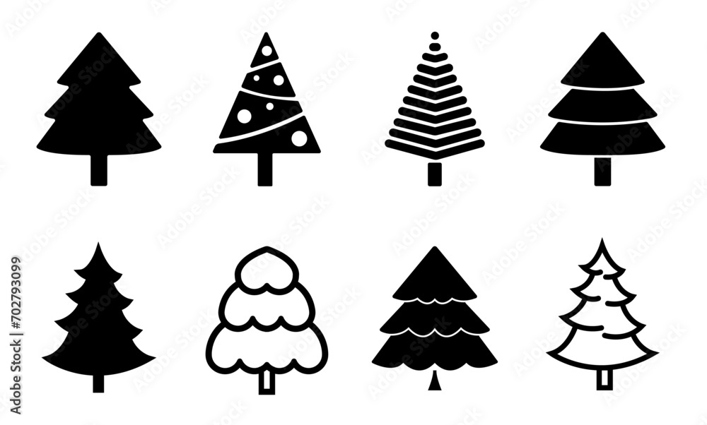Obraz premium Christmas tree outline icons set. linear style symbols collection, line signs pack. vector graphics. Set includes icons as Coniferous forest, Spruce winter tree, Fir