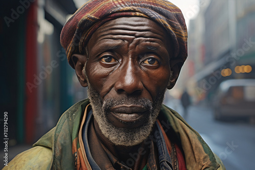 Candid portrait of an older black man in the streets of a city