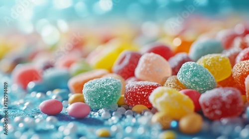 Assortment of Colorful Candies on Vibrant Background. Generative ai