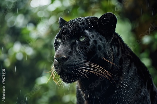  panther enjoying rain weather in jungle