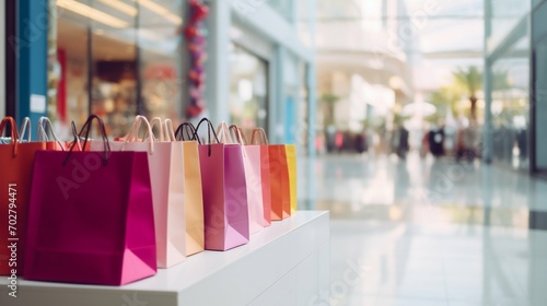 Elegant Shopping Bags in Mall Setting. Generative ai