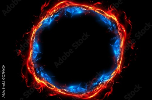 Fire Flames Frame , red and blue, background - ai generated