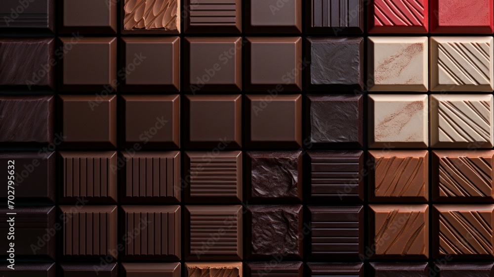 Fototapeta premium A close-up of rich, dark chocolate bars arranged neatly on a clean surface.
