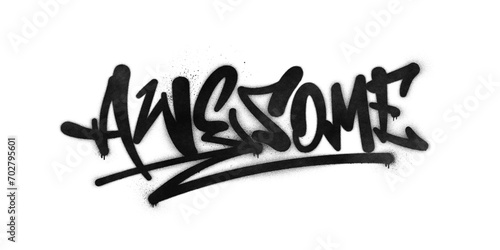 Word    Awesome    written in graffiti-style lettering with spray paint effect isolated on transparent background