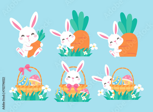 A cartoon bunny hiding behind colorfully decorated Easter eggs during the Easter Egg Festival.