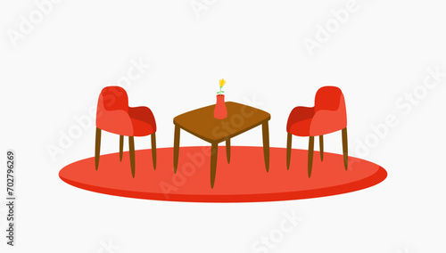 Vector illustration of living room with furniture such as chair and table. Design element for furniture company's poster and banner promotion.