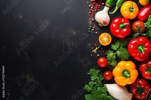  a bunch of different types of vegetables on a black background with a place for a text on the left side of the image.