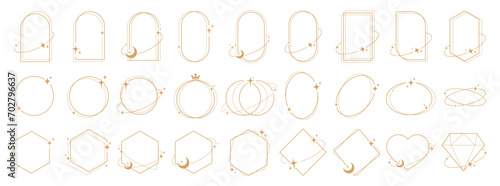 Simple modern aesthetic line elements Modern geometric linear frame with sparkling stars.