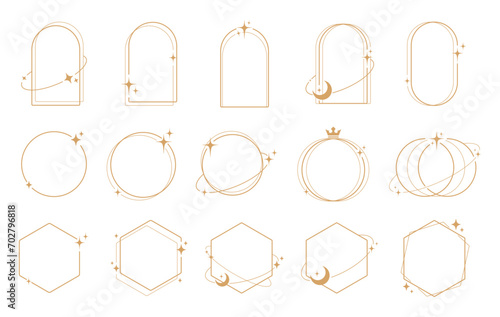 Simple modern aesthetic line elements Modern geometric linear frame with sparkling stars.