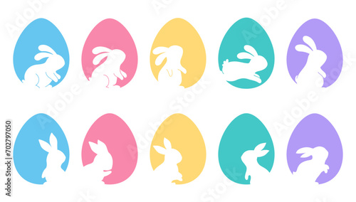 Rabbit silhouette on Easter egg background greeting card decorative elements