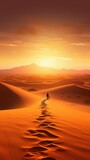 Solitary Journey at Sunset in the Desert. Generative ai