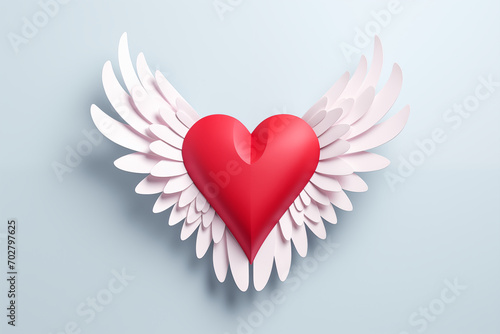 Red heart with white wings made of colorful paper