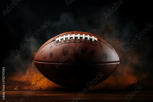 Dramatic close up of an American football ball surrounded by smoke photo