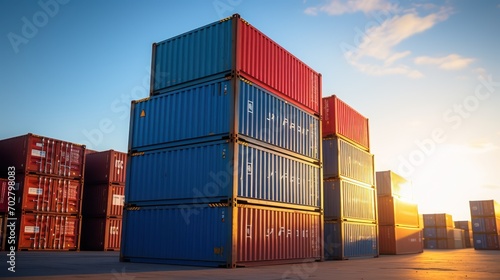 Image of Stack of Containers Cargo Ship. Generative AI
