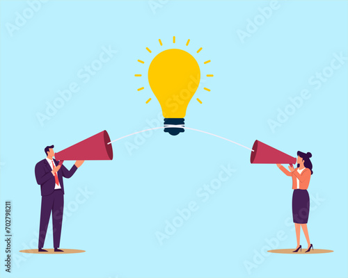 Communicate idea, advice or solution, good communication skill for business success, brainstorm or discuss in meeting concept