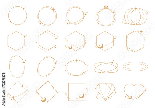 Simple modern aesthetic line elements Modern geometric linear frame with sparkling stars.