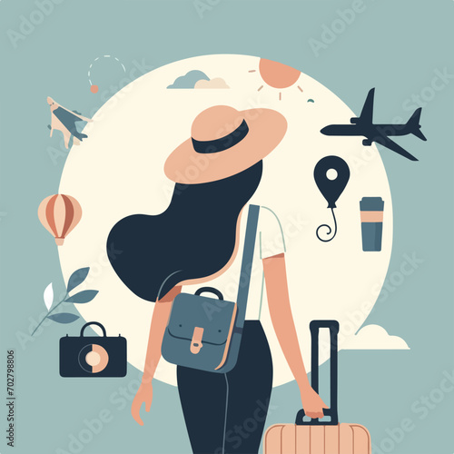 illustration of person going on holiday. flat design. travel concept