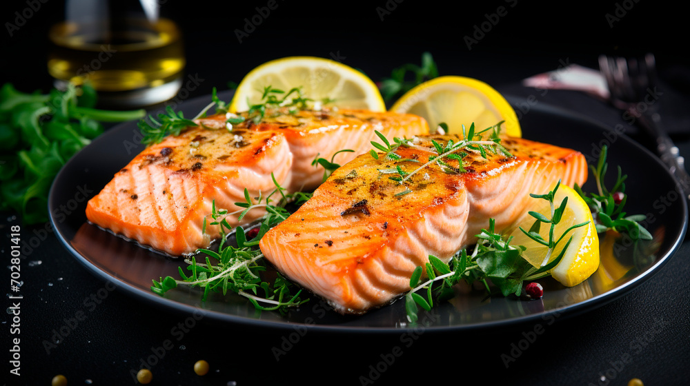 A piece of red fish with lemon. Selective focus. A piece of red fish with lemon. Selective focus.