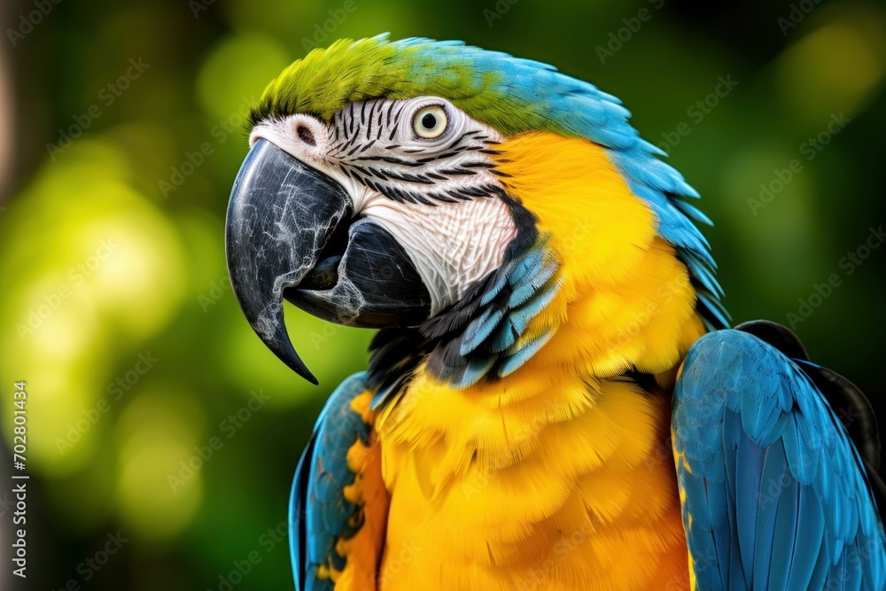 beautiful portrait of blue and yellow macaw 