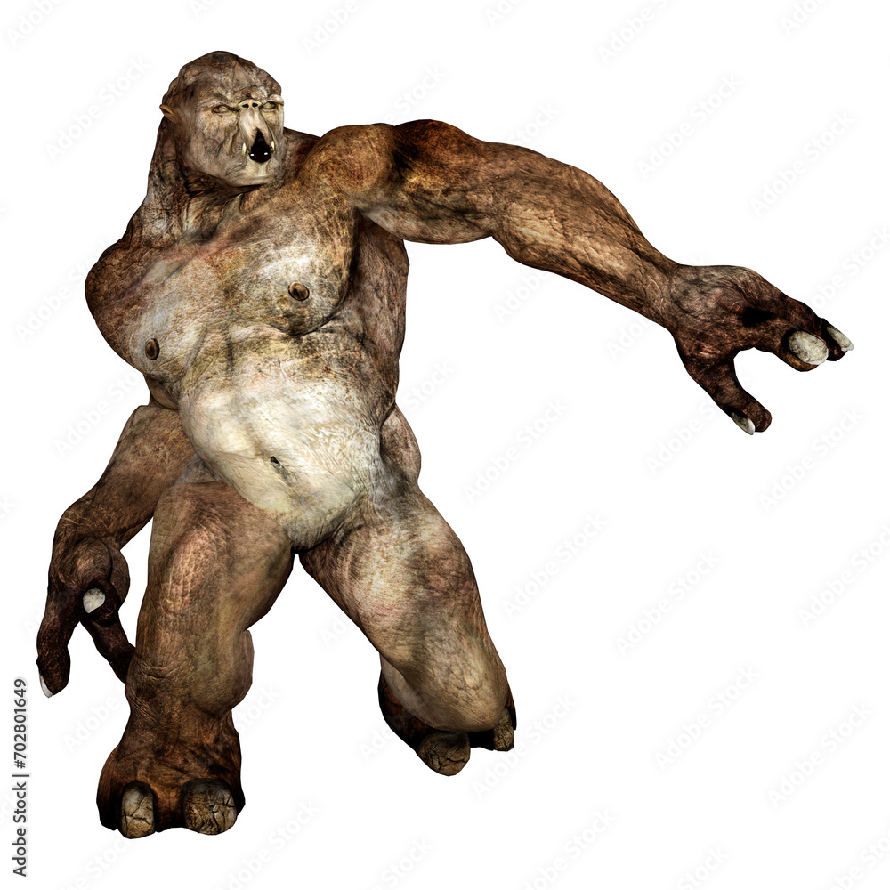 3D Rendering Fantasy Troll on White