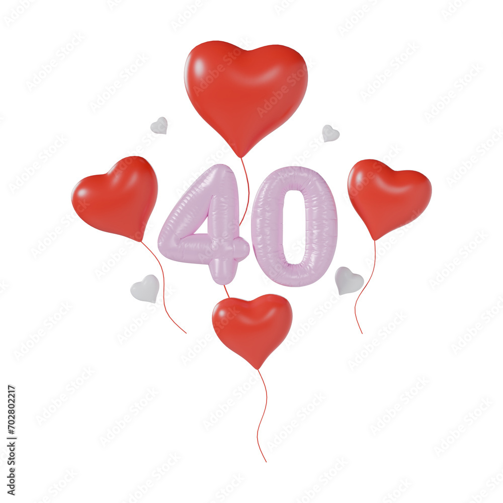 Heart Number 40 Valentine Day Anniversary 3d illustration